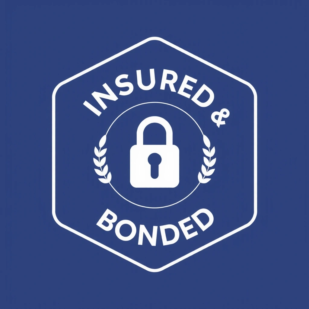 Certification badge for fully insured and bonded cleaning services.