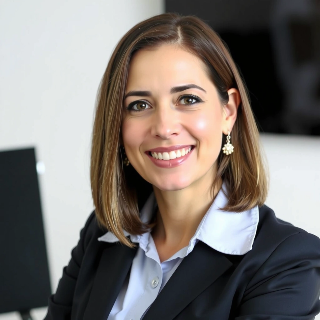 Portrait of Maria Popescu, Operations Manager, smiling confidently.