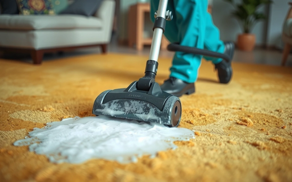Professional cleaning of a vibrant, clean carpet with specialized equipment