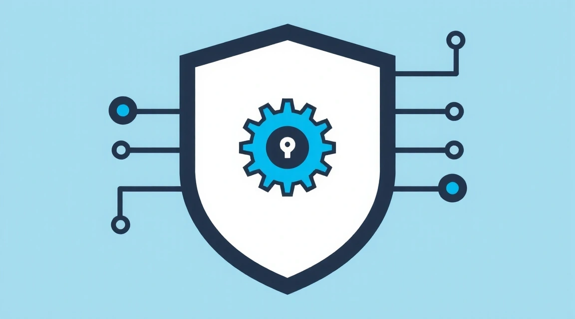 Stylized illustration of intellectual property icon with a shield and gear